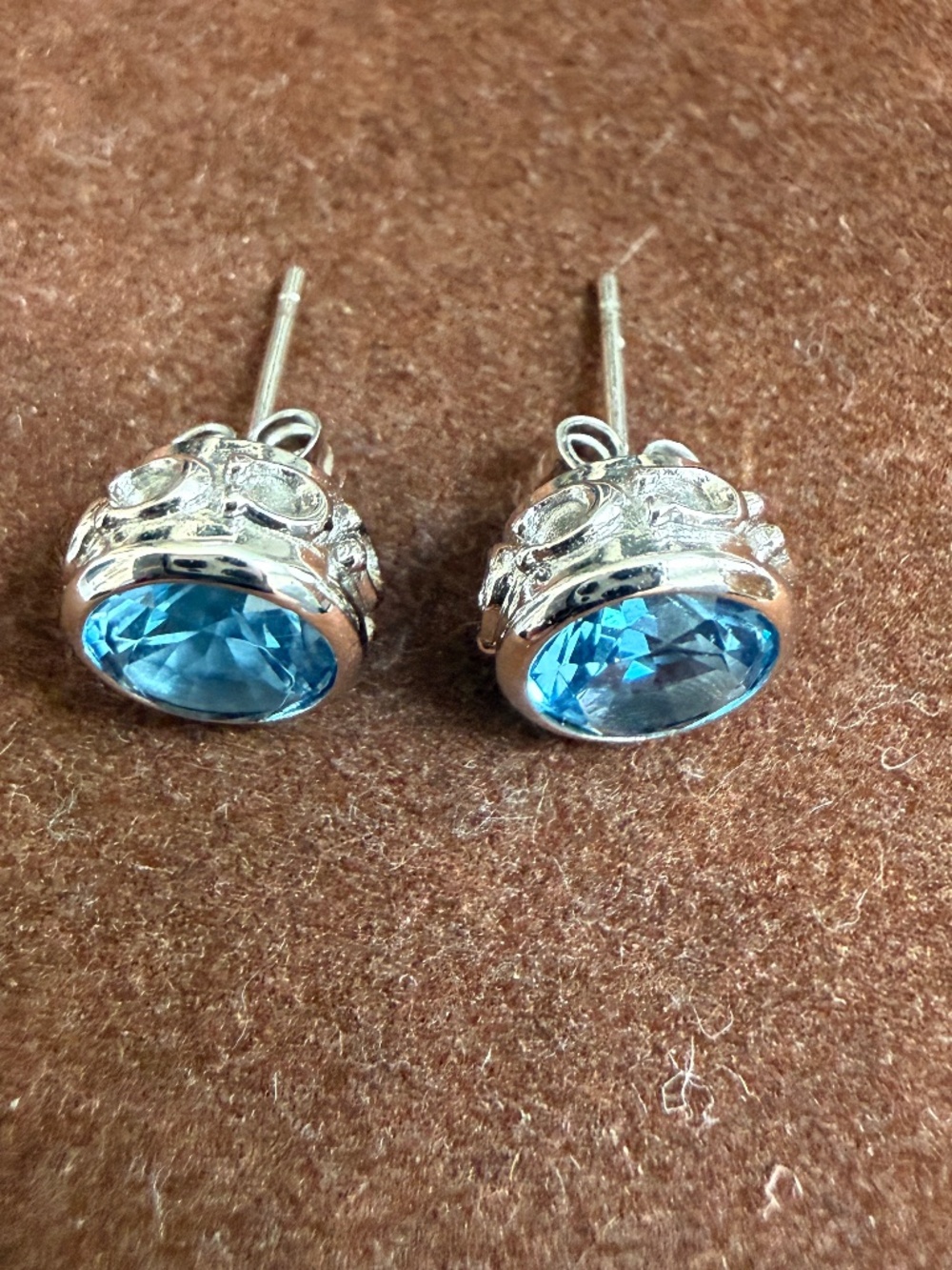 Coach Signature Logo Swarovski Blue Crystal Stud Earrings
